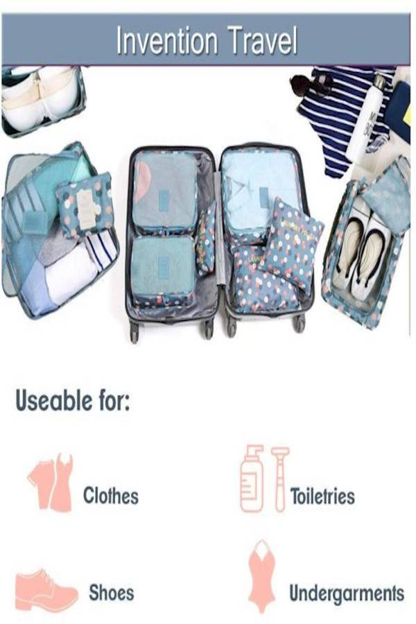 6-Piece Travel Packing Pouch Set Blue/Pink/Beige