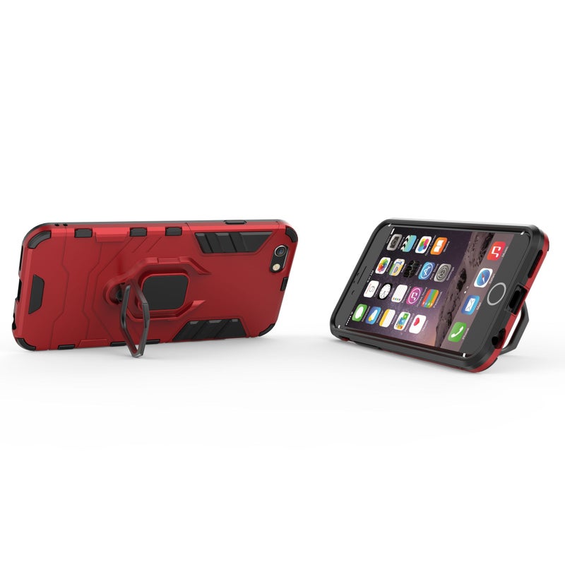 Generic - Anti-Fall Ring Bracket Full Package Armor Phone Case Cover For Apple iPhone 8 Red - Image 1