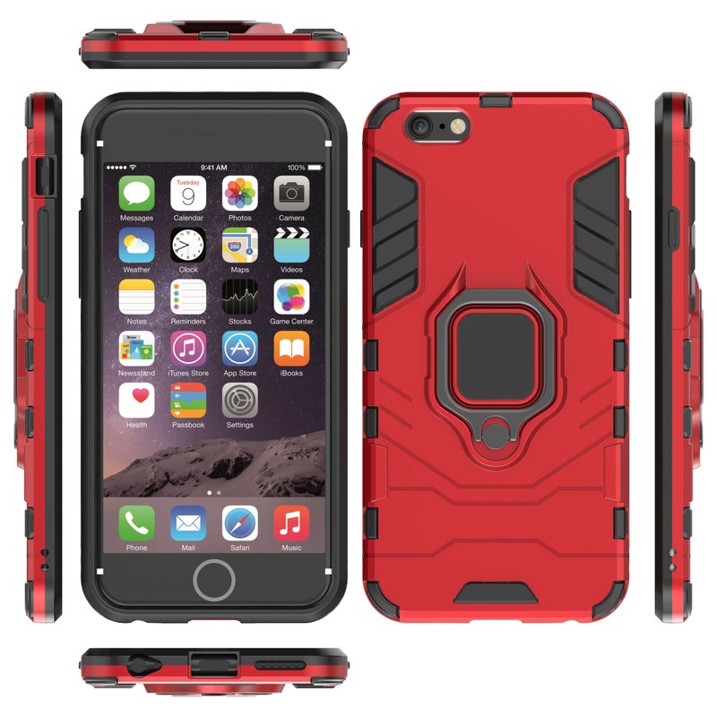 Generic - Anti-Fall Ring Bracket Full Package Armor Phone Case Cover For Apple iPhone 8 Red - Image 1