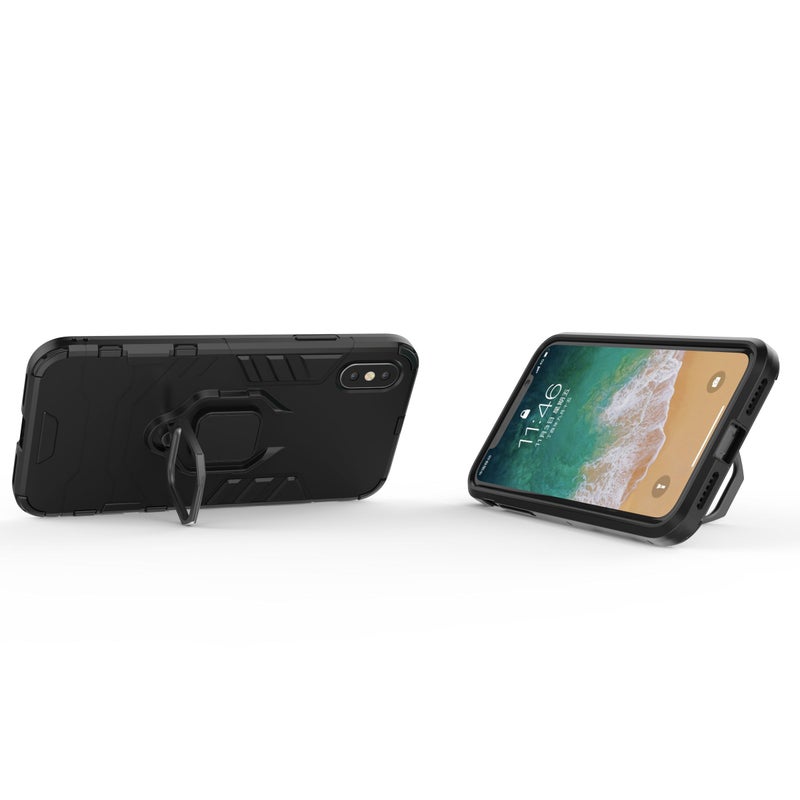 Anti-Fall Ring Bracket Full Package Armor Phone Case Cover For Apple iPhone Xs Black - Image 3