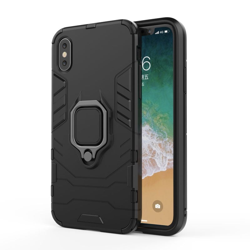 Anti-Fall Ring Bracket Full Package Armor Phone Case Cover For Apple iPhone Xs Black - Image 4