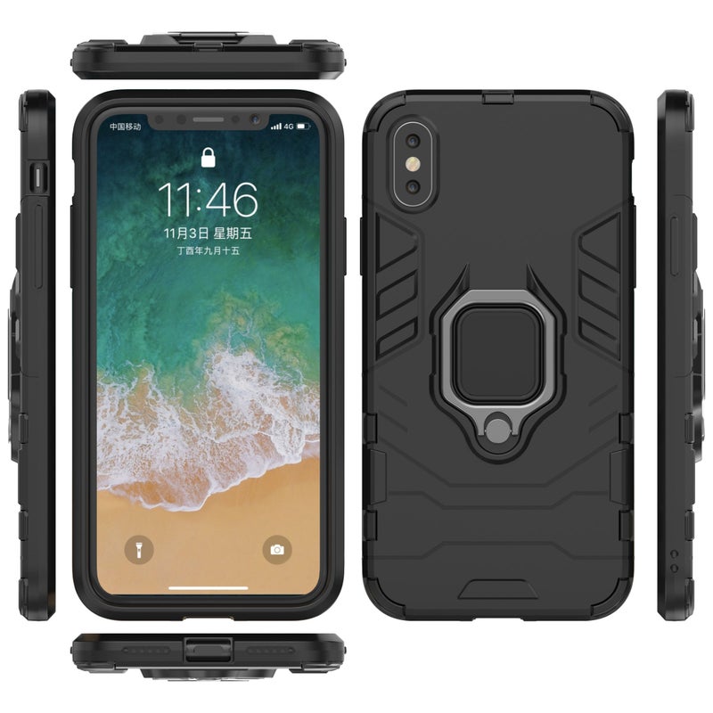 Anti-Fall Ring Bracket Full Package Armor Phone Case Cover For Apple iPhone Xs Black - Image 2