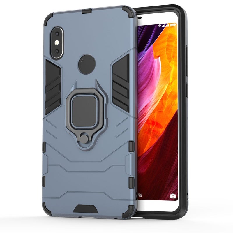 Anti-Fall Ring Bracket Full Package Armor Phone Case Cover For Xiaomi Redmi Note 6 Blue - Image 3