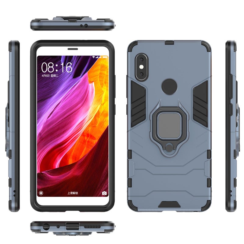 Anti-Fall Ring Bracket Full Package Armor Phone Case Cover For Xiaomi Redmi Note 6 Blue - Image 2