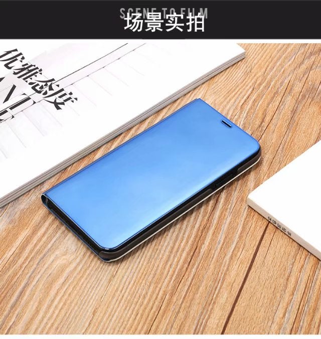Case For Huawei Honor 8X Max Ultra-Thin Translucent View Mirror Flip Electroplate Stand Blue