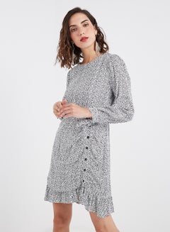 LOST INK Animal Print Mini Long Sleeve Dress Grey  - Image 1