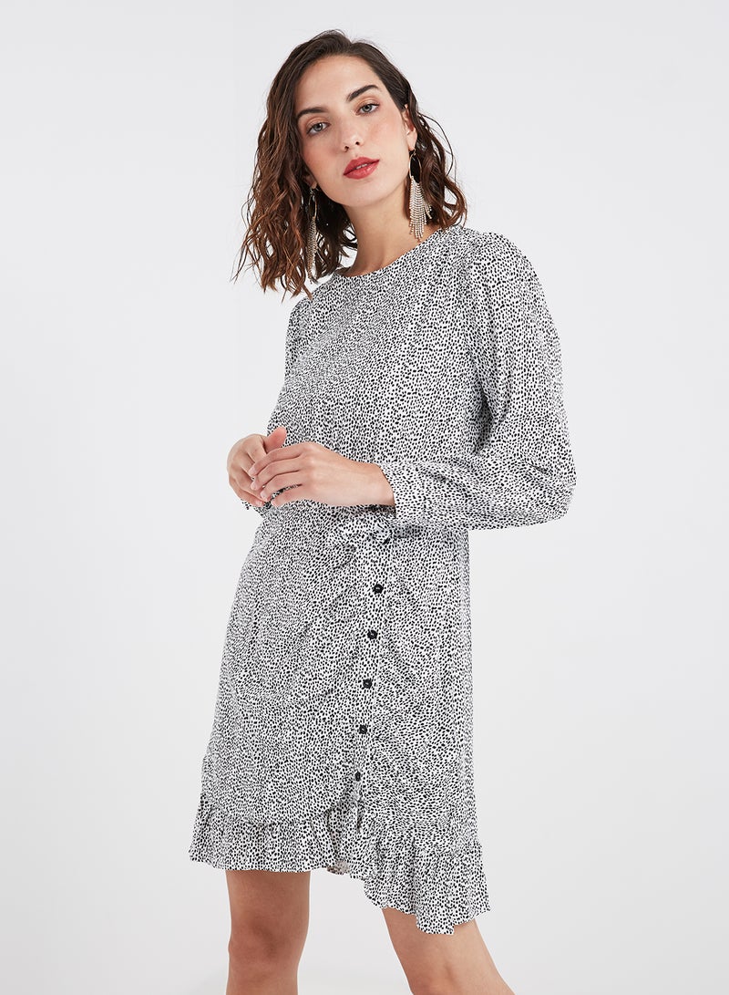 LOST INK - Animal Print Mini Long Sleeve Dress Grey - Image 1
