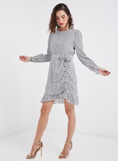 LOST INK Animal Print Mini Long Sleeve Dress Grey  - Image 4