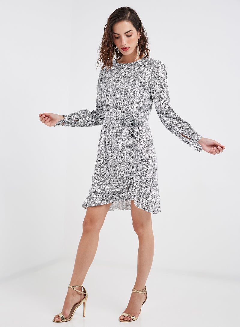 LOST INK - Animal Print Mini Long Sleeve Dress Grey - Image 1