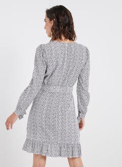 LOST INK Animal Print Mini Long Sleeve Dress Grey  - Image 3