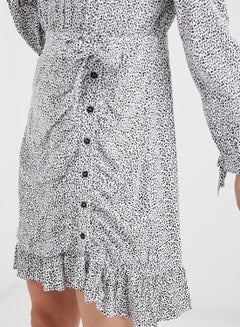 LOST INK Animal Print Mini Long Sleeve Dress Grey  - Image 5