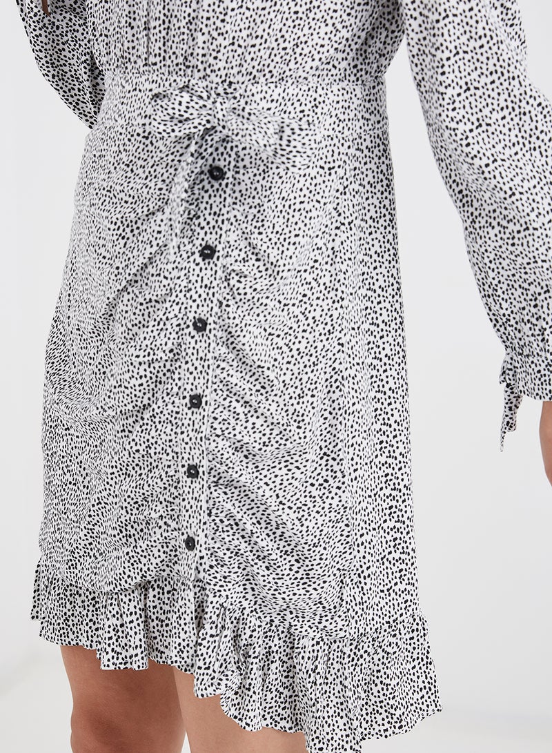 LOST INK - Animal Print Mini Long Sleeve Dress Grey - Image 1