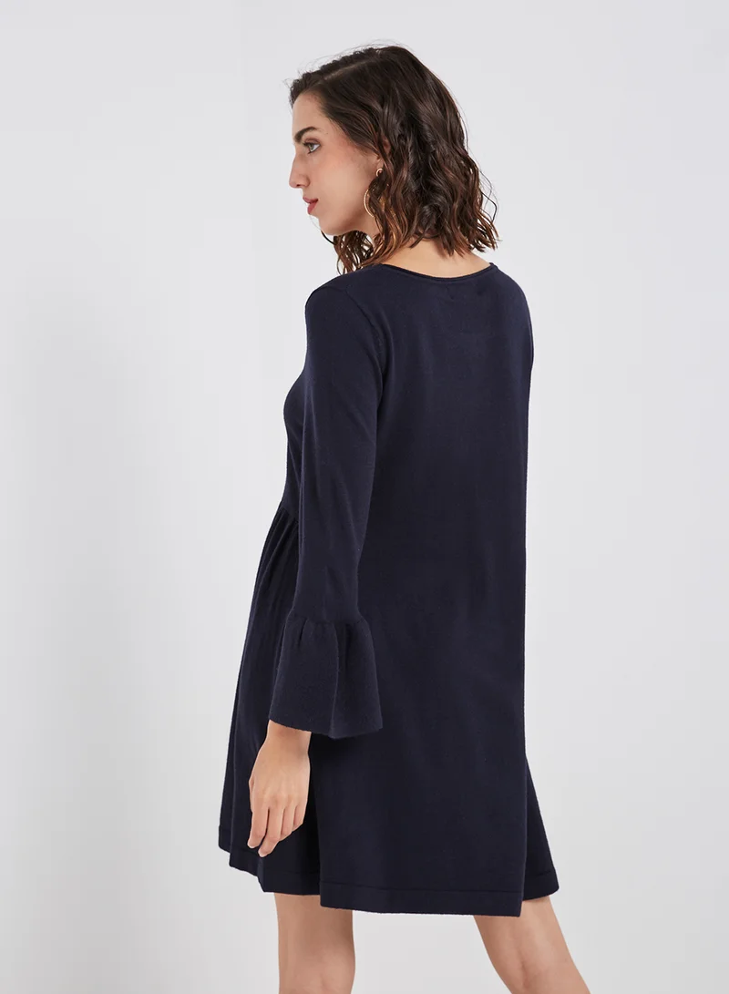 LOST INK Flared Sleeve Dress Navy