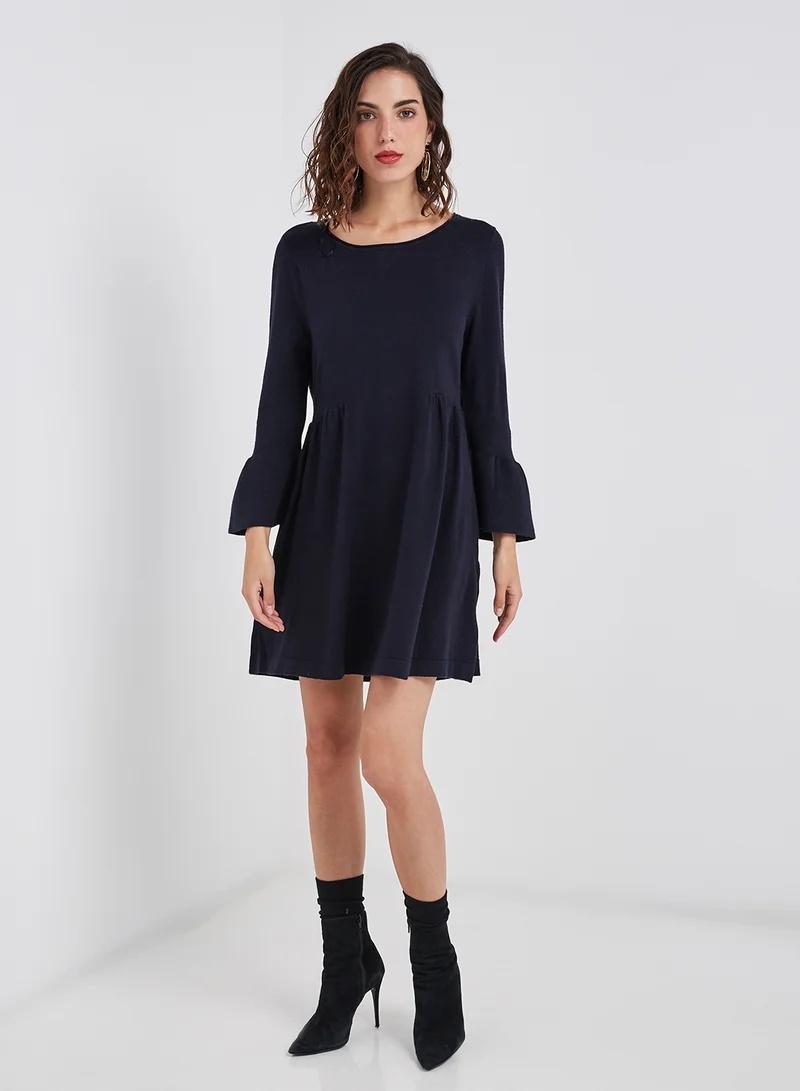 LOST INK Flared Sleeve Dress Navy