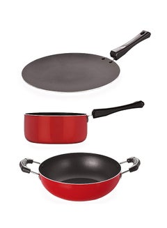 3-Piece Non-Stick Coating Combo Roti Tawa Red