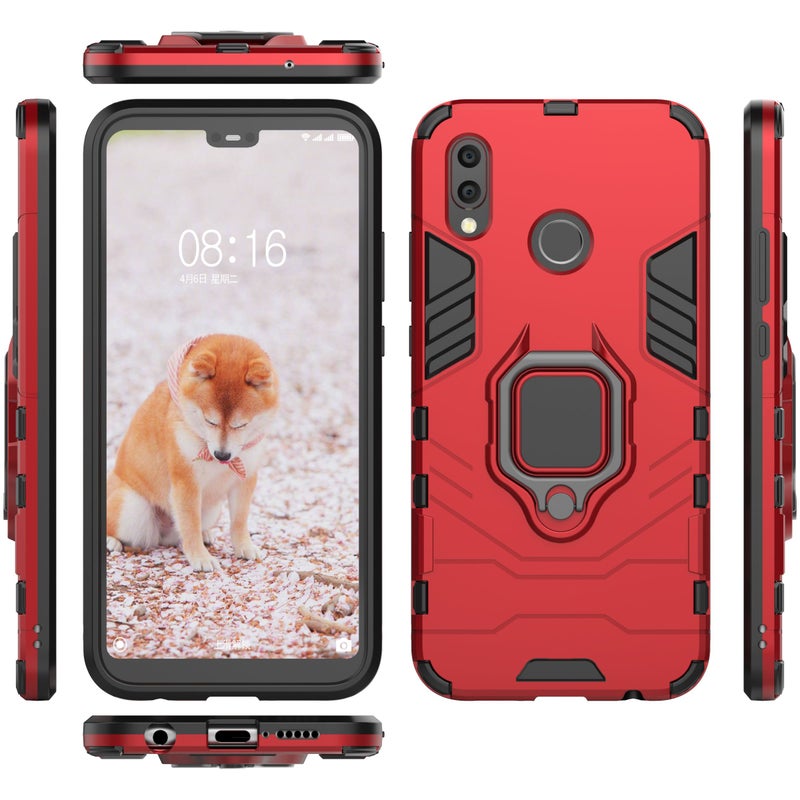 Anti-Fall Ring Bracket Full Package Armor Phone Case Cover For Huawei Honor 10 Lite Red - Image 2