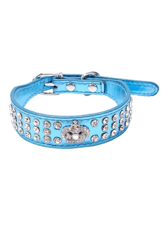 Bluelans Rhinestone Crown Faux Leather Pet Dog Puppy Collar Buckle Neck Strap Safety Belt Blue