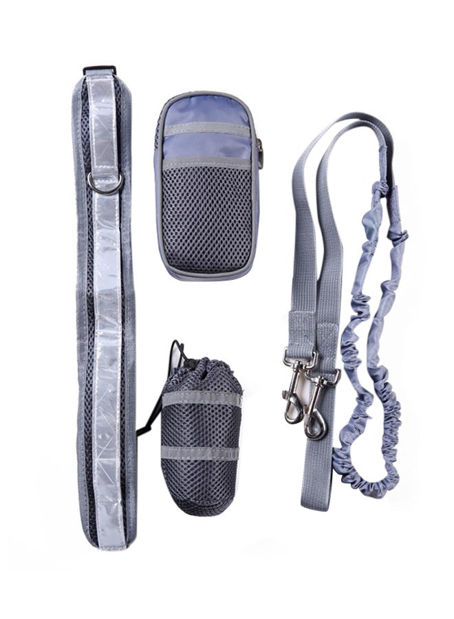 Bluelans Elastic Pet Dog Leash Lead Strap Rope Waist Belt Bottle Holder Zipper Bag Set Grey  - Image 1
