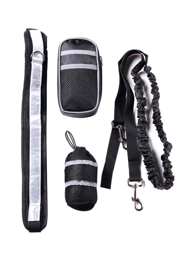 Bluelans Elastic Pet Dog Leash Lead Strap Rope Waist Belt Bottle Holder Zipper Bag Set Black/Silver 