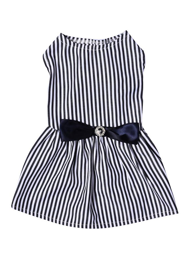بلولانز فستان للصيف أنيق بلا أكمام وبنمط خطوط ومزين بعقدة فيونكة للكلاب الصغيرة أسود/ أبيض