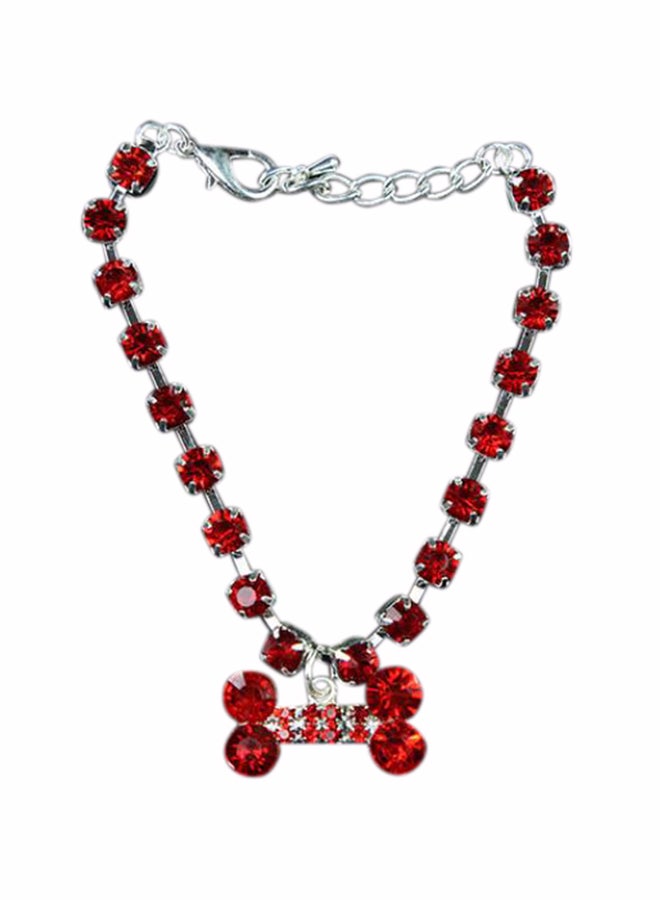 Bluelans Cute Bone Heart Pendant Rhinestone Decor Necklace Collar for Puppy Dog Cat Pet Silver/Red 