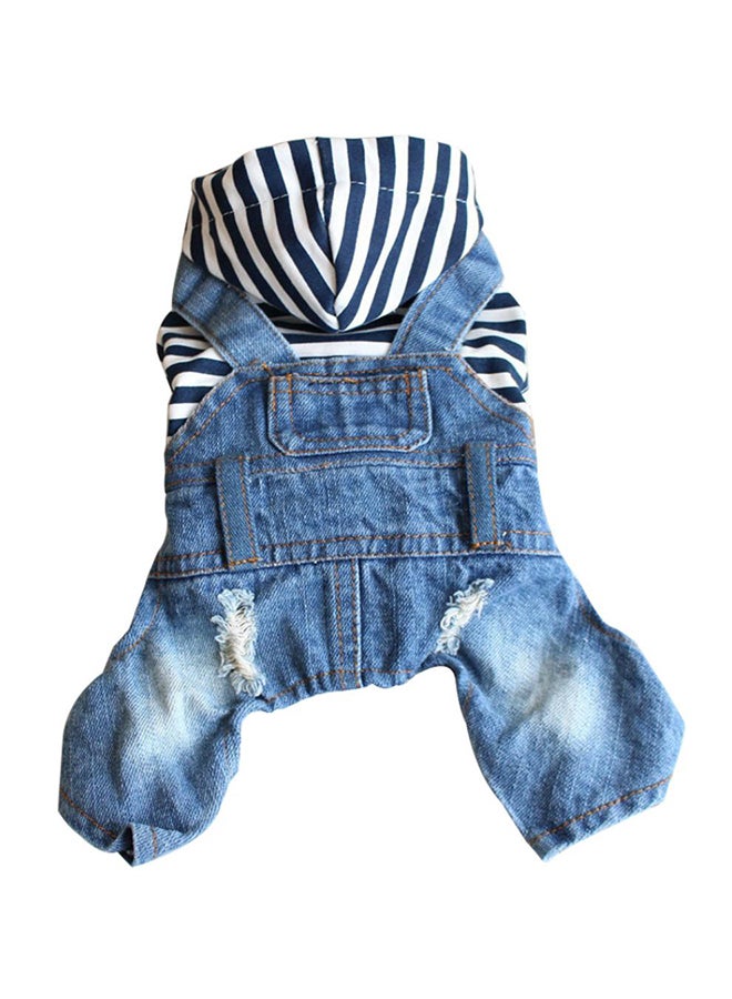Bluelans Fashion Stripe Pattern Pet Dog Puppy Denim Jacket Hooded Clothes Jumpsuit Blue/White