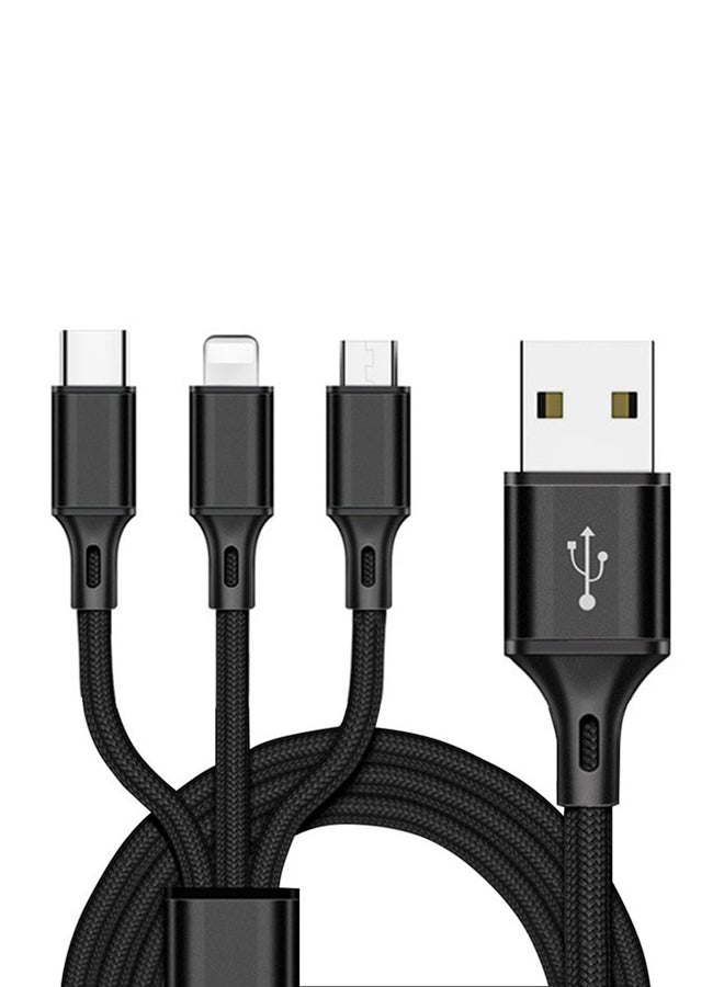 آي تيلكر كابل مايكرو Usb Type C مُطوّر 3 في 1للموبايل لأجهزة آيفون أسود