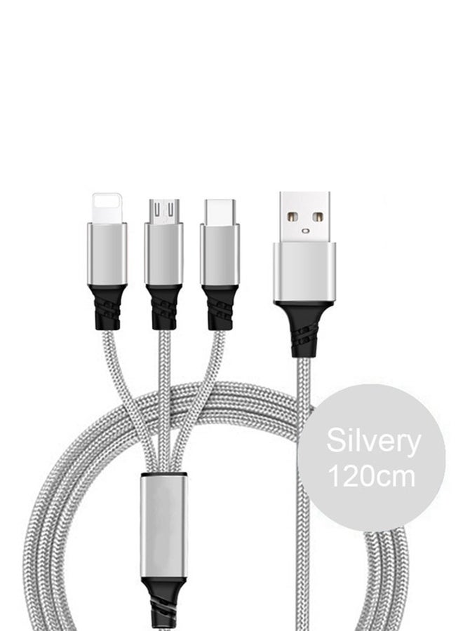 آي تيلكر كابل USB للشحن 3 في 1 لهاتف آيفون X/Xs/Xr/ماكس/7/8 وسامسونج S10 وشاومي فضي