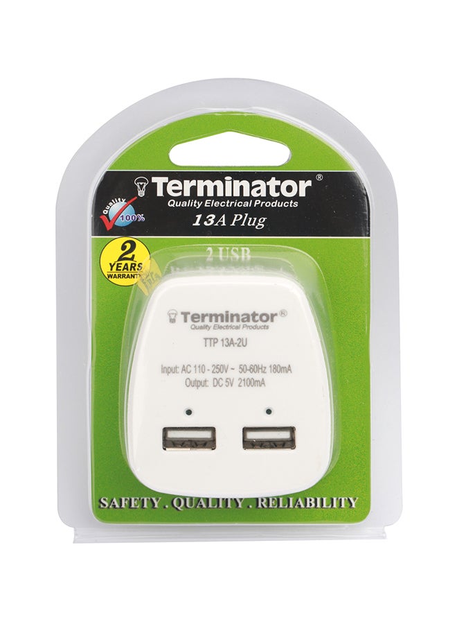 Terminator USB Port Wall Socket Adapter White 24inch