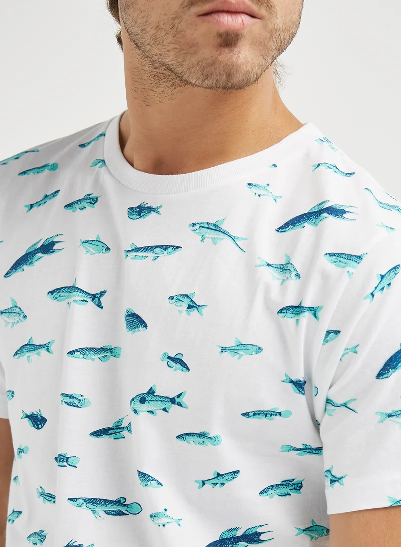 DEDICATED Small Fish T-Shirt White/Blue