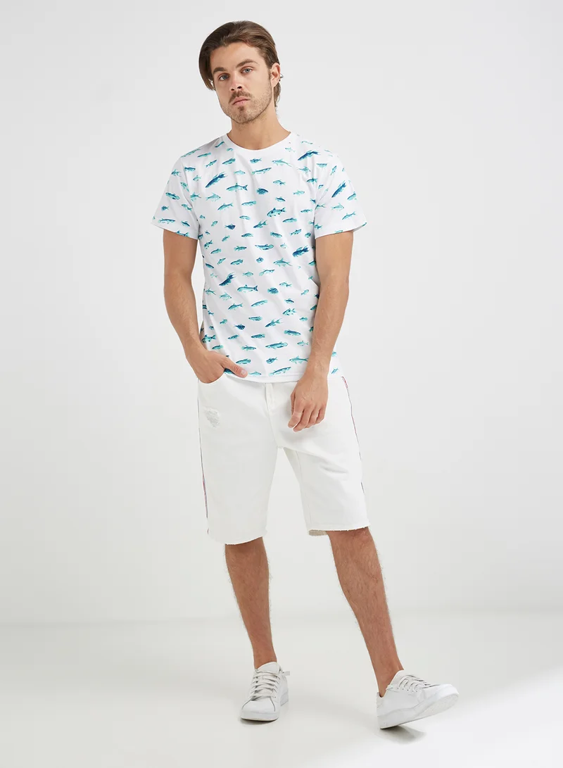 DEDICATED Small Fish T-Shirt White/Blue