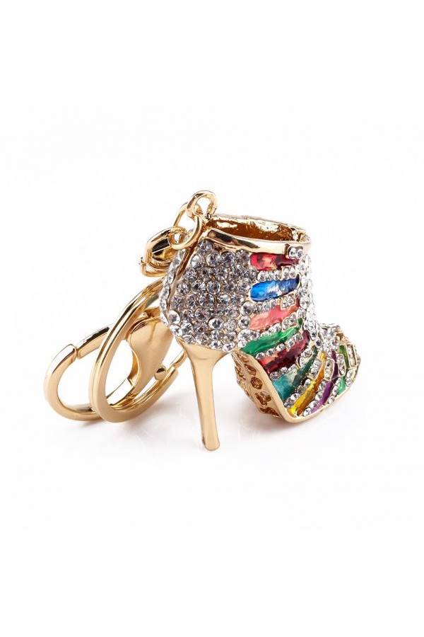 حلقة مفاتيح مطلية وملونة مصنوعة من حجر الراين بتصميم جديد على شكل حذاء ذي كعب عالٍ - Image 2