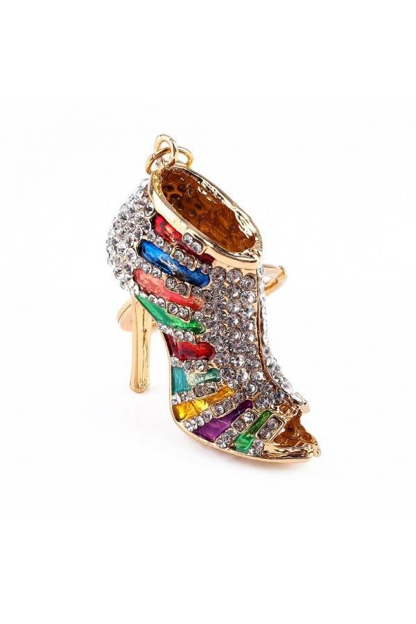 حلقة مفاتيح مطلية وملونة مصنوعة من حجر الراين بتصميم جديد على شكل حذاء ذي كعب عالٍ - Image 3