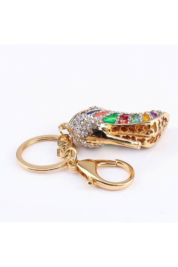 حلقة مفاتيح مطلية وملونة مصنوعة من حجر الراين بتصميم جديد على شكل حذاء ذي كعب عالٍ - Image 5