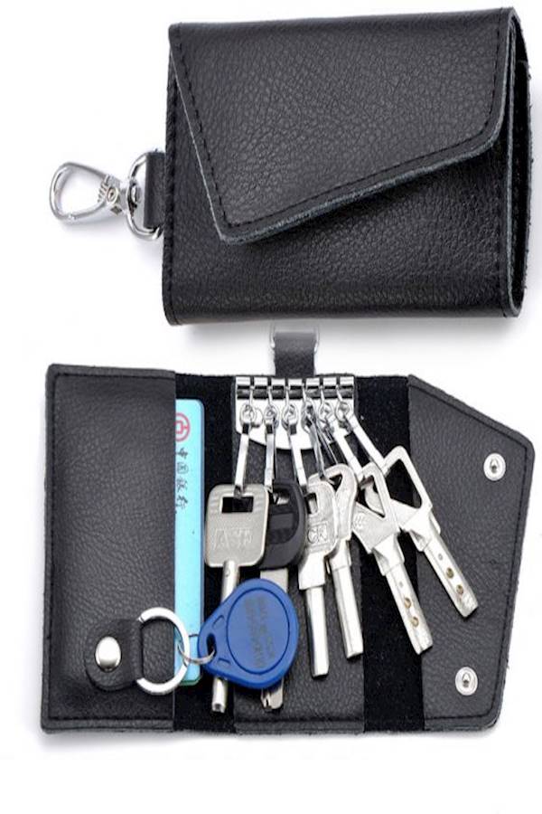 Fashion Genuine Leather Key Wallets Black - Image 3