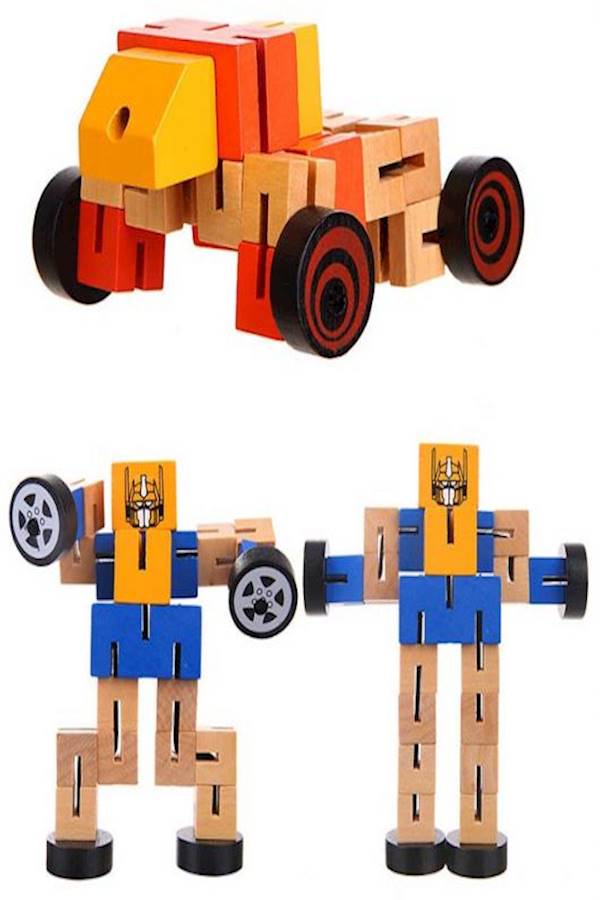 2-Piece Wooden Car Transformation Robot Toy Set - Image 2