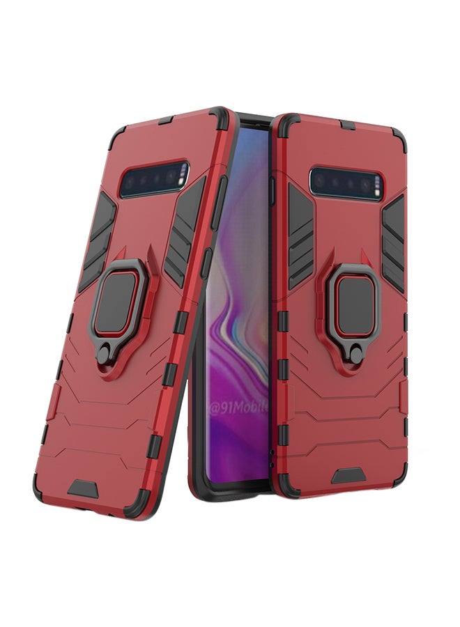 غطاء حماية متين بتغطية كاملة مضاد للسقوط ومزوّد بمسند حلقي لهاتف سامسونج جالاكسي S10 + أحمر - Image 1