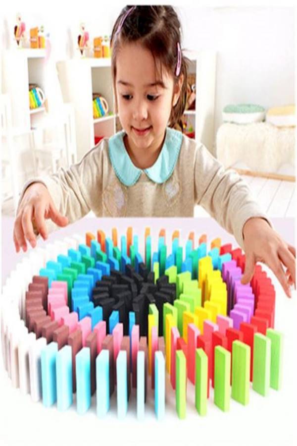 120-Pieces Wooden Colo Dominoes Jeux Bricks Rainbow Kids - Image 3