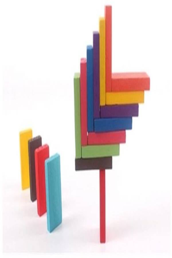 120-Pieces Wooden Colo Dominoes Jeux Bricks Rainbow Kids - Image 4