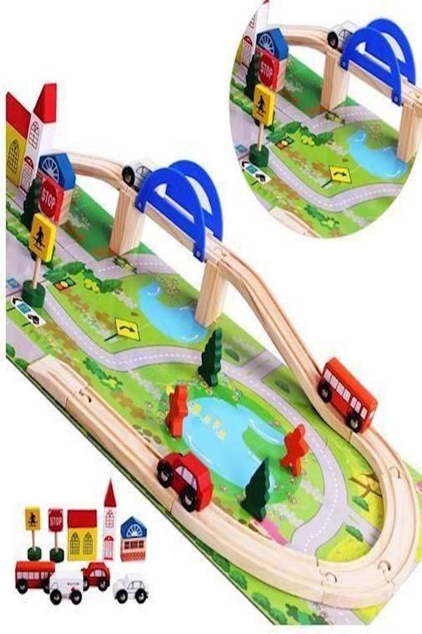 Educational Wooden Rail Overpass - 40 Piece Toy Set  - Image 2
