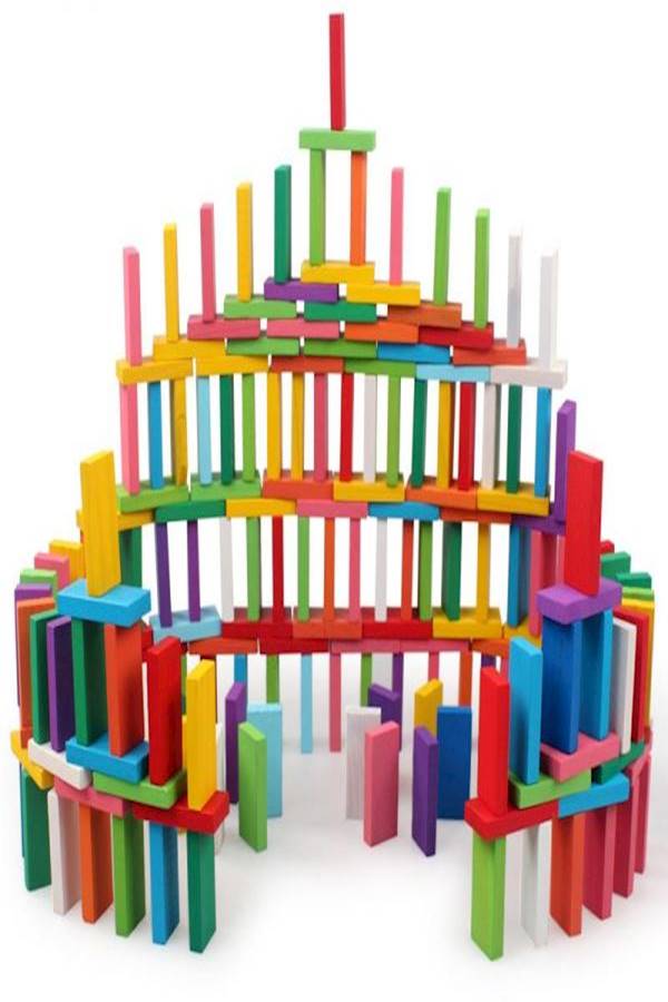 120-Pieces Wooden Colo Dominoes Jeux Bricks Rainbow Kids - Image 2