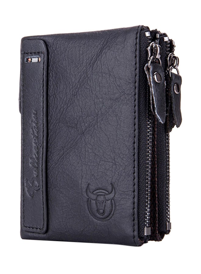 Leather Wallet Vertical Section Casual Short Folding Multi-Function Album Black