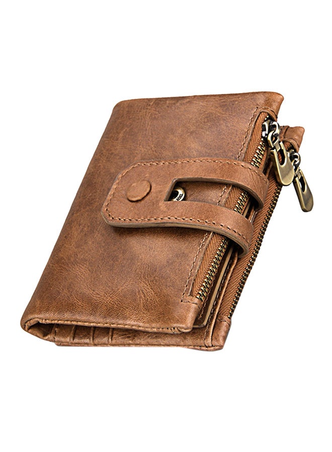 Short Genuine Leather Cowhide Wallet Business Card Coin Money Purse Card Holder Brown 