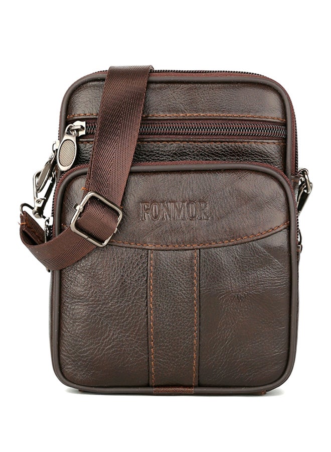 Generic - Classic Cowhide Leather Messenger Mini Mobile Phone Crossbody Bag Deep Coffee - Image 1