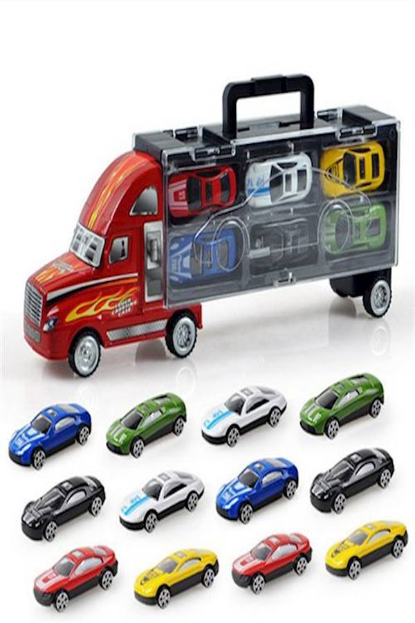 12-Piece Racer Vehicle With Container Truck Mini Pull Back Car Toy Set - Image 1