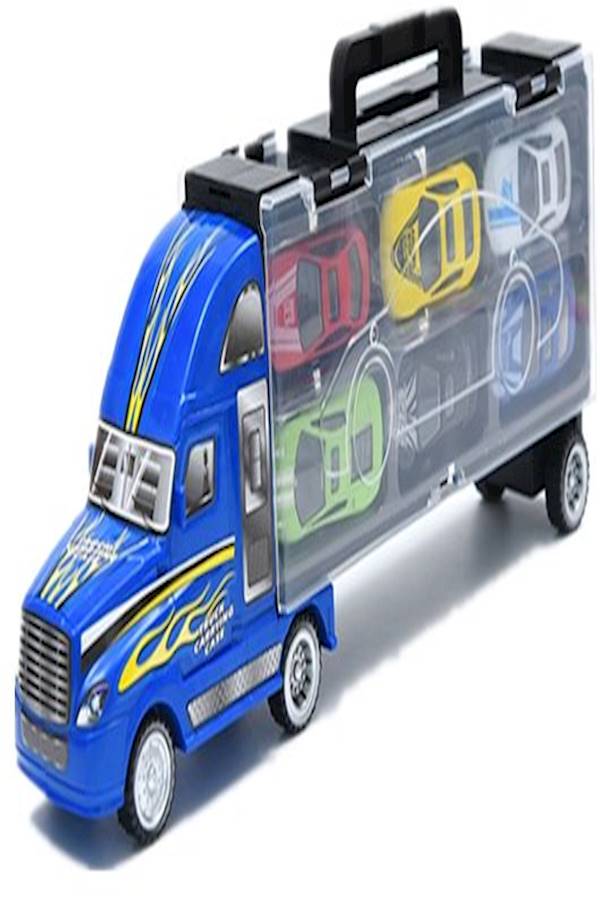 Blue Trucks With 6 Alloy Cars Model Car Vehicles Kids Toys - Image 3