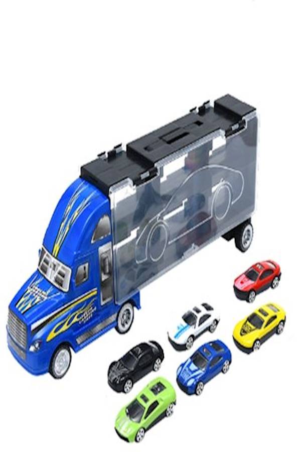 Blue Trucks With 6 Alloy Cars Model Car Vehicles Kids Toys - Image 2