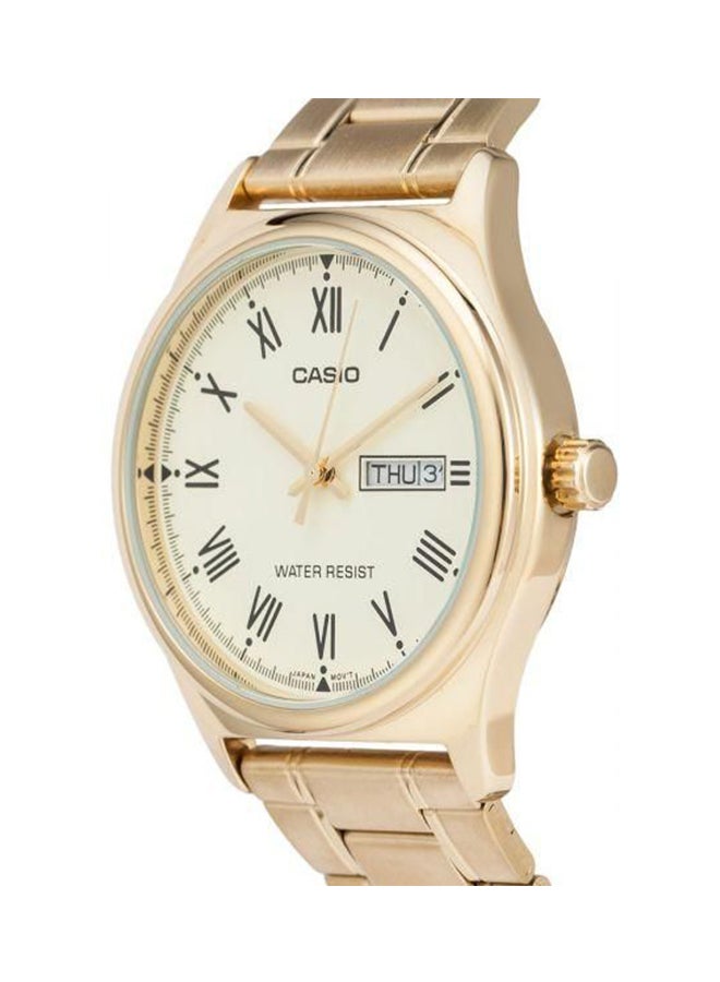كاسيو ساعة يد بعقارب وسوار من الإستانلس ستيل طراز MTP-V006G-9BUDF - 38 مم - ذهبي للرجال - Image 3
