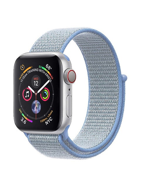 Premium Nylon Weave Mesh Band With Dense Loop And Adjustable Wrist Strap For Apple Watch Series 1,2,3 And 4, Workout, Fitness, Running, Fibro-38 L Light Blue