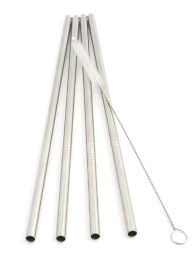 4-Piece Straws Straight Set Silver 21centimeter